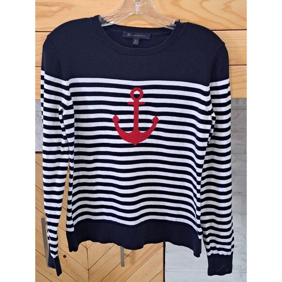Brooks Brothers Nautical Black & White Striped Sweater Red Anchor Womens Med - Picture 5 of 10
